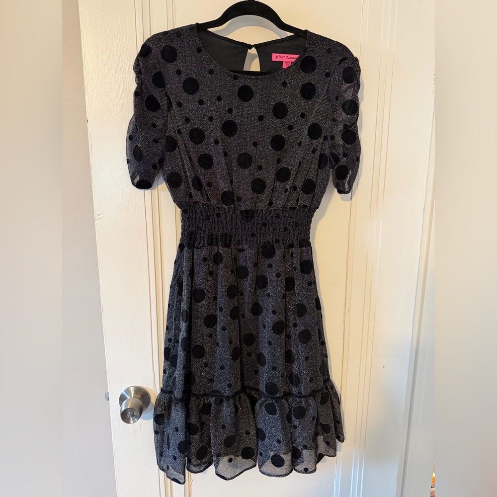 Betsey Johnson Shimmery Black Dress with Polka Dots